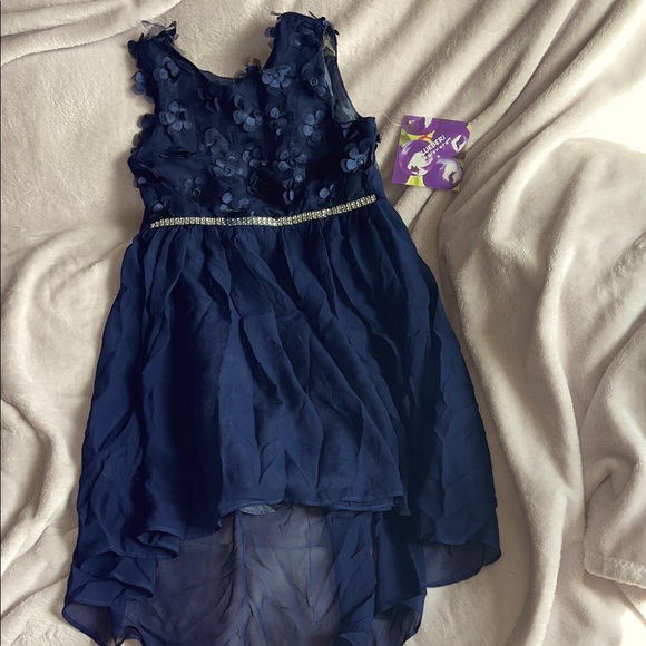 Youngland Navy Blue Dress with Floral Appliqué - Picture 1 of 4